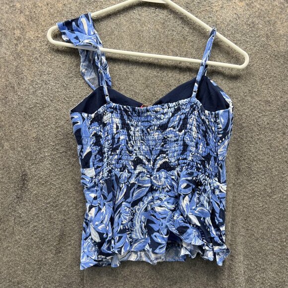 Lilly Pulitzer Top Womens 2 Blue Floral Ruffle Smocked Peplum Sleeveless Shirt - Picture 2 of 10